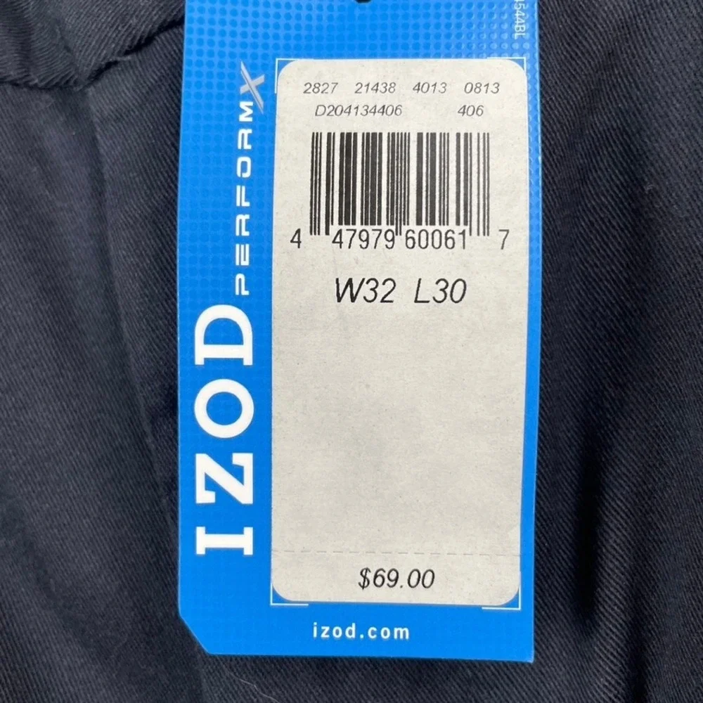 IZOD PerformX Mens Pleated Dress Pants Navy Blue 32x30 Stretch Cotton Trousers